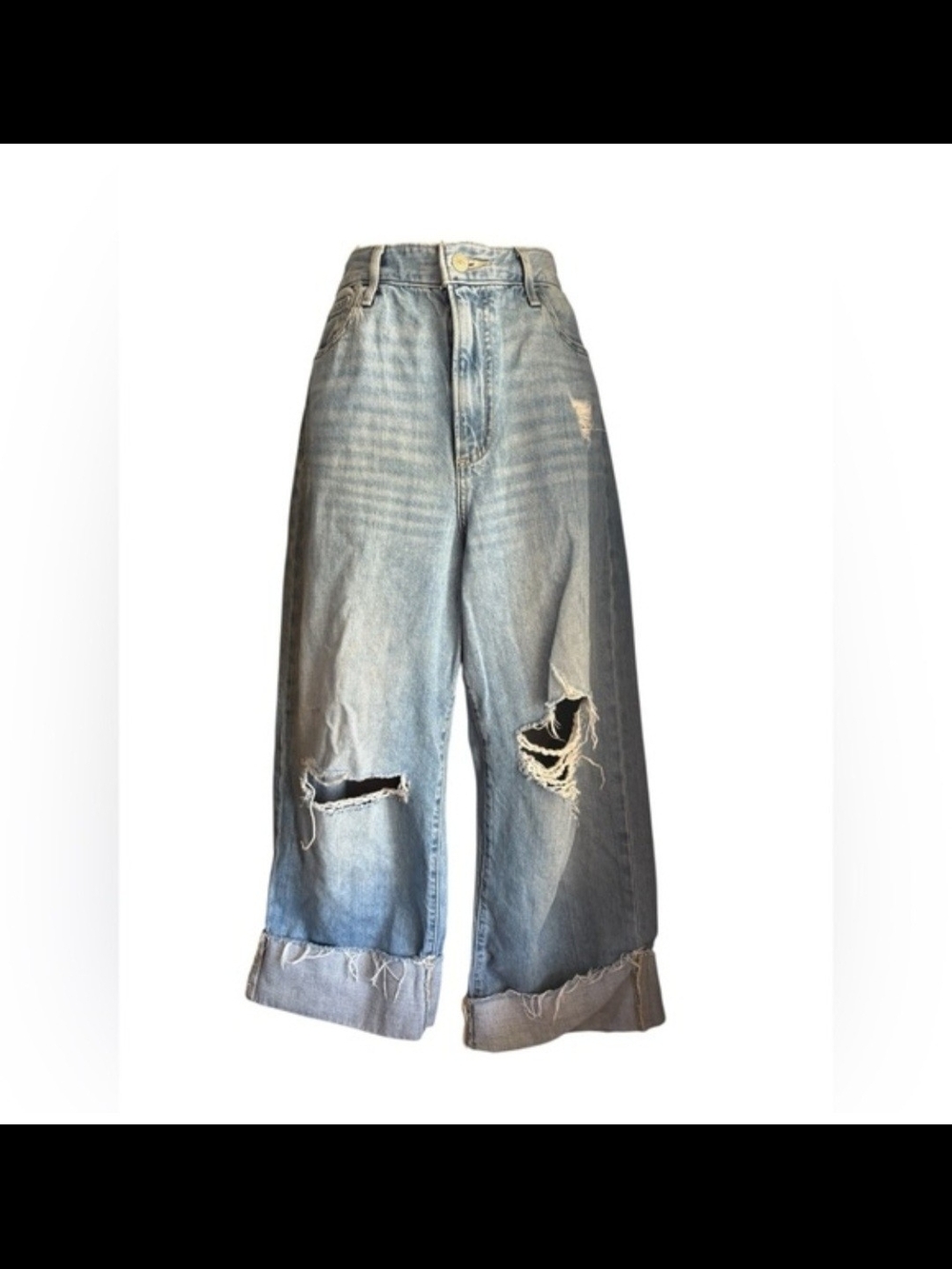 Express Light Blue Distressed Wide-Leg Ankle Jeans